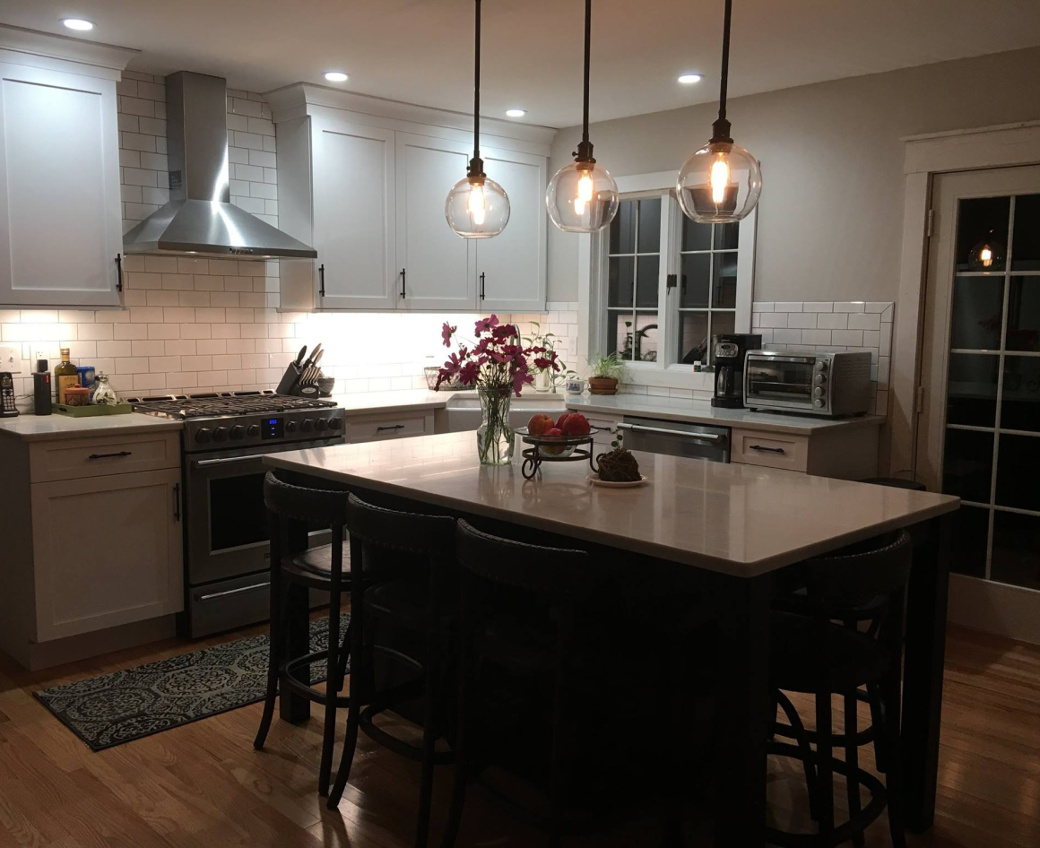 Modern kitchen with pendant lights